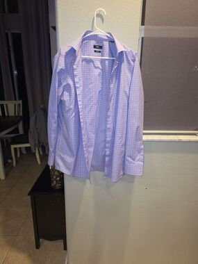 HUGO BOSS Men's Sharp Fit Easy Iron Gingham Dress Shirt Blue Pink Check